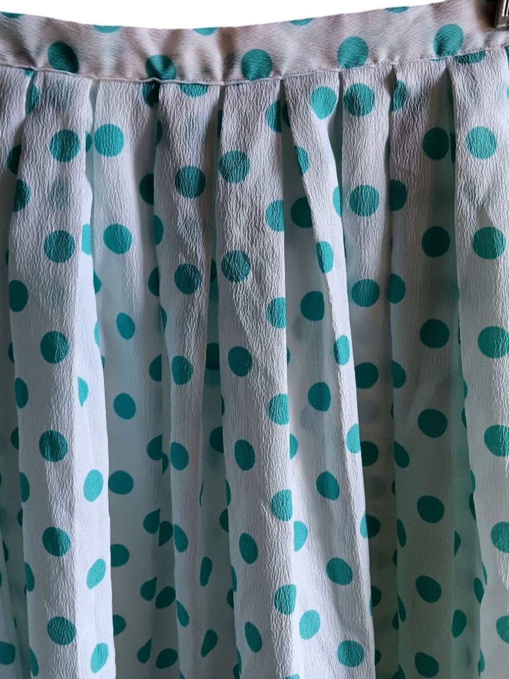 26" Vintage 1970's Womens Skirt BLUE POLKA DOT CREPE NYLON ROCKABILLY HANDMADE